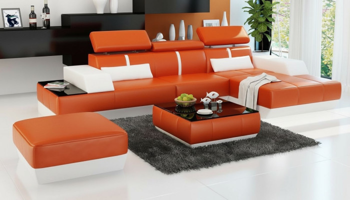 Modern sofa corner set L-shaped upholstered seating corner couch + stool