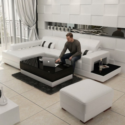 Sectional sofa couch upholstered living landscape leather corner sofas set L-shape with ottoman