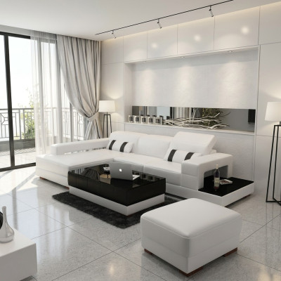 Sectional sofa couch upholstered living landscape leather corner sofas set L-shape with ottoman