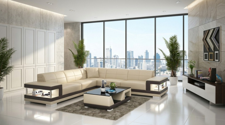 Leather sofa L-shaped couch living area corner sofa set design sofa