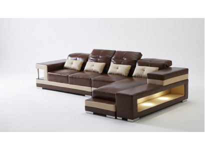 Sectional sofa leather living area set design modern sofa L-shape brown