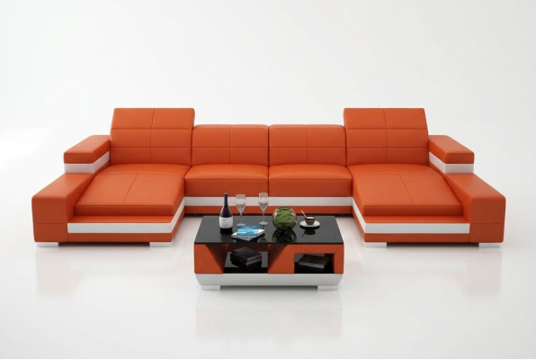 Sectional sofa, sofa, living landscape, U-shape, upholstered couch, leather sofa, orange