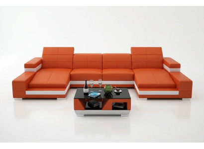 Sectional sofa, sofa, living landscape, U-shape, upholstered couch, leather sofa, orange