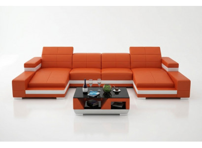 Sectional sofa, sofa, living landscape, U-shape, upholstered couch, leather sofa, orange