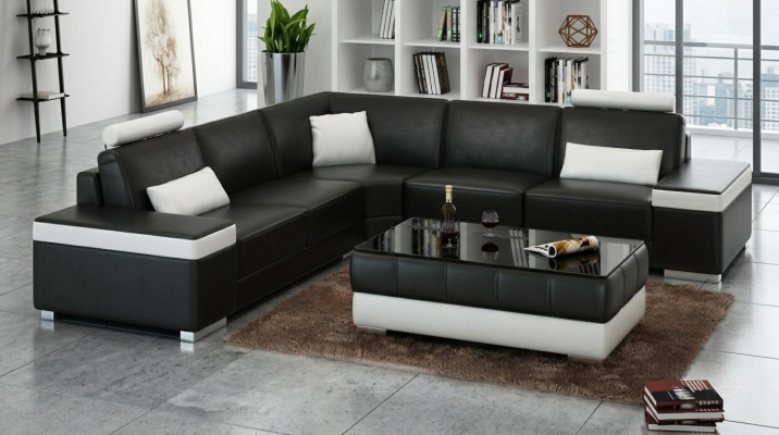 Leather sofa furniture L-shape couch living landscape corner sofa set design