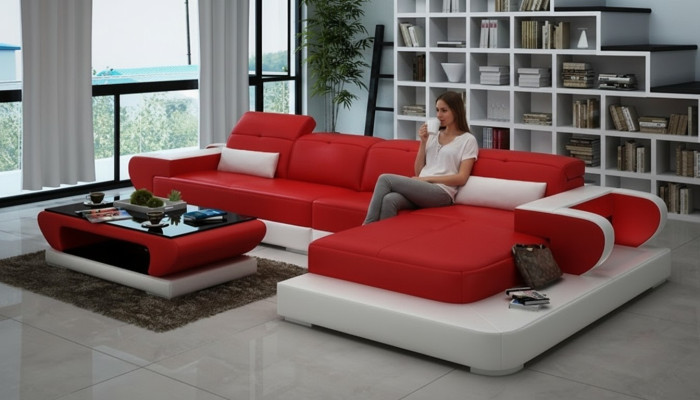 Corner sofa leather sofa set corner upholstery stool set red designer couch new