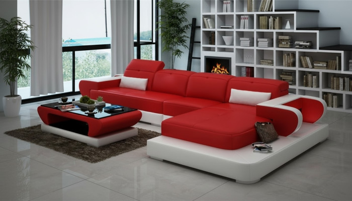 Corner sofa leather sofa set corner upholstery stool set red designer couch new