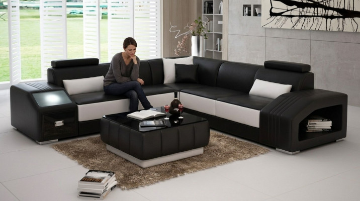 Leather sofa L-shape couch furniture living area corner sofa suite design