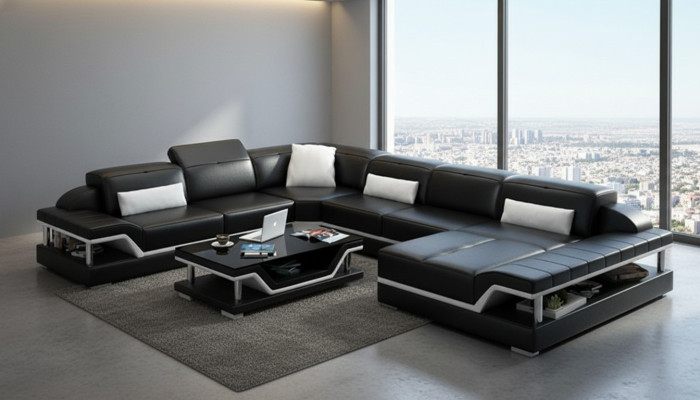 Designer sofa couch sectional with ottoman upholstery set living landscape U-shape