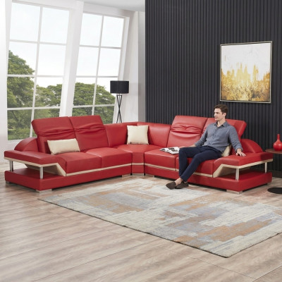 L-shaped leather sectional couch upholstered corner sofa living room