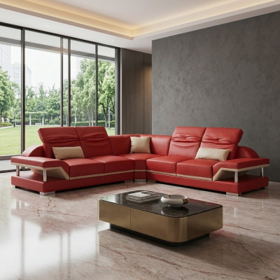 L-shaped leather sectional couch upholstered corner sofa living room