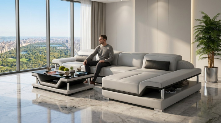 Design corner sofa L-shape couch leather sofas white living area couches