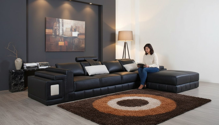 Corner sofa leather sofa couch upholstery corner living landscape seating suite L-shape