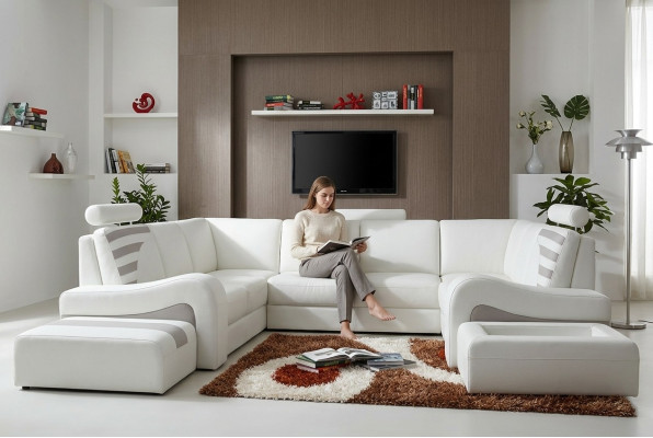 Modern sofa corner suite L-shape upholstered seating corner decor couch + stool