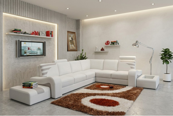Modern sofa corner suite L-shape upholstered seating corner decor couch + stool