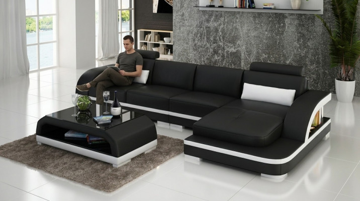 Leather sofa L-shape couch living area corner sofa decor set design modern