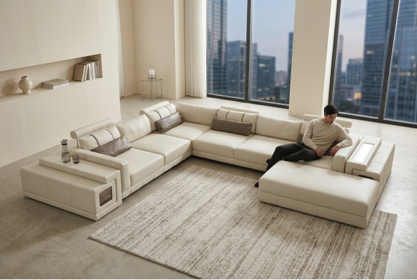 Leather sofa U-shape couch living area corner sofa suite design modern sofa new