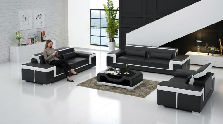 Luxurious sofa set living room 3+2 set leather upholstery couches