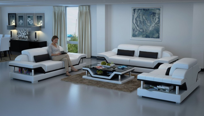 Leather Upholstered Couches Sofa Luxurious Sofa Set 3+2 + Coffee Table Set New