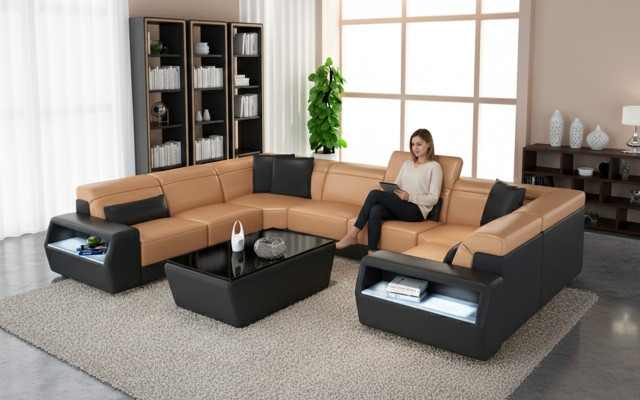 Corner sofa leather sofa couch upholstery corner seating living landscape suite U-shape