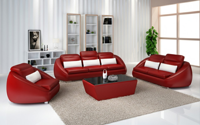 Luxury Furniture Sofa Suite Couch Sofa Upholstery 3+2 Red Seat Cushion Set