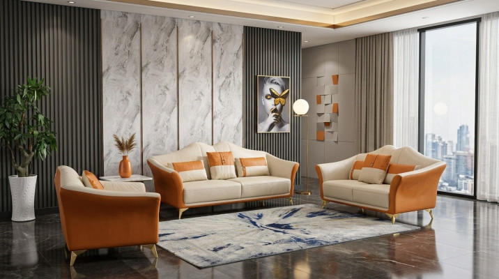Sofa with Upholstered Leather Couch Seating Complete Set Modern Suite 3+2 Seater