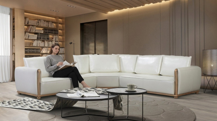 Designer sofa set, corner sofa with stool, upholstered living landscape
