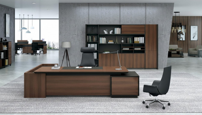 Corner desk + cabinet shelf wood 2-piece set office furniture