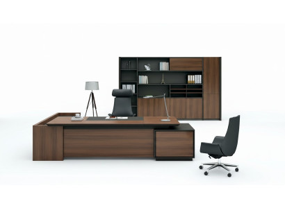 Corner desk + cabinet shelf wood 2-piece set office furniture