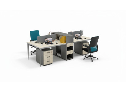 Office furniture setup tables desk 4 workstations call center