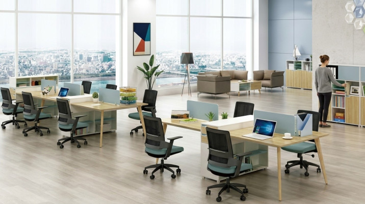 Office furniture furnishings tables wood desk 4 workstations desk