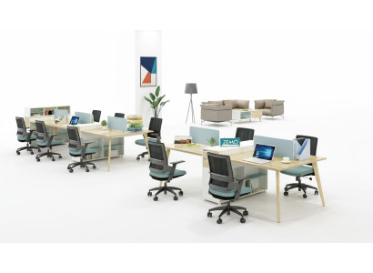 Office furniture furnishings tables wood desk 4 workstations desk