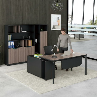 Office Set Complete Office Corner Desk File Cabinets 2-piece with Cable Duct