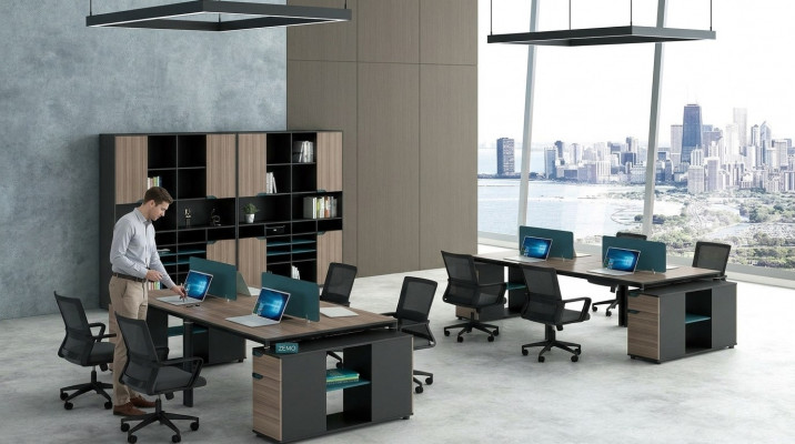 Office furniture setup tables desk call center wood 4 workstations desk
