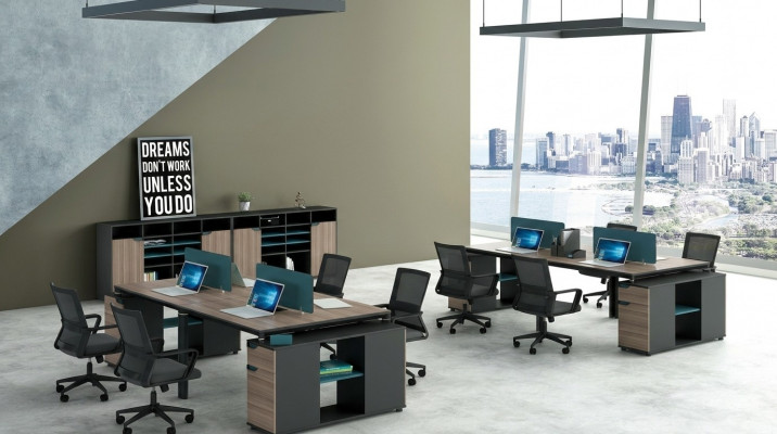 Office furniture setup tables desk call center wood 4 workstations desk