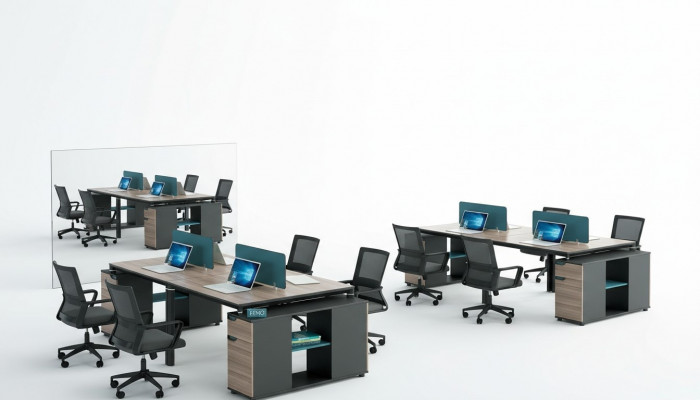 Office furniture setup tables desk call center wood 4 workstations desk