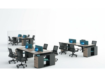 Office furniture setup tables desk call center wood 4 workstations desk