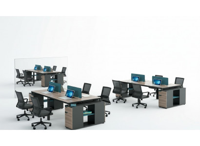 Office furniture setup tables desk call center wood 4 workstations desk