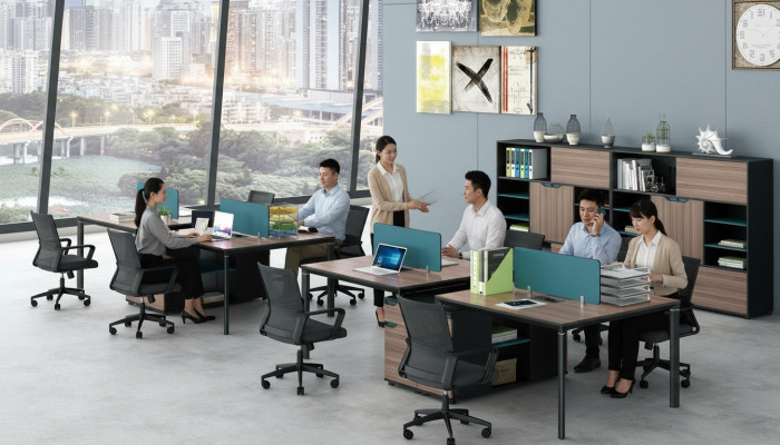 Office furniture equipment setup table 2 workstations desk
