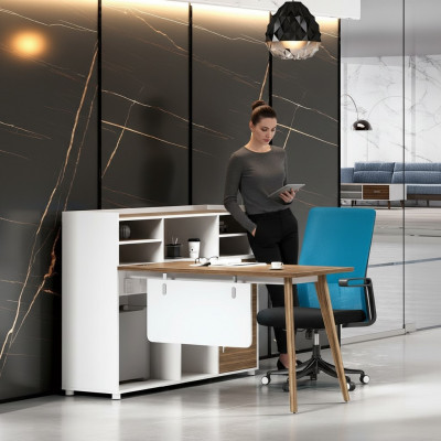 Luxury wooden office desk in a modern design and light colors