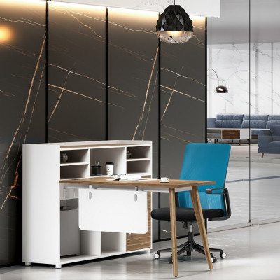 Luxury wooden office desk in a modern design and light colors