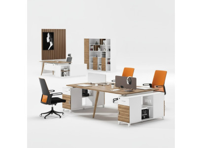Office desk furniture setup equipment call center 4 workstations