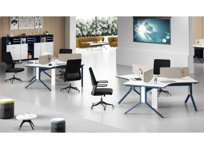 Table Office Furniture Setup Desks Call Center Wood 3 Workstations
