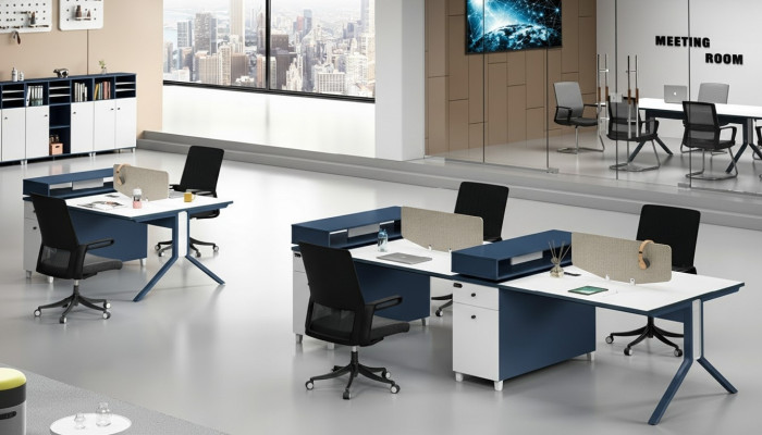Desk office furniture setup tables call center wood 4 workstations