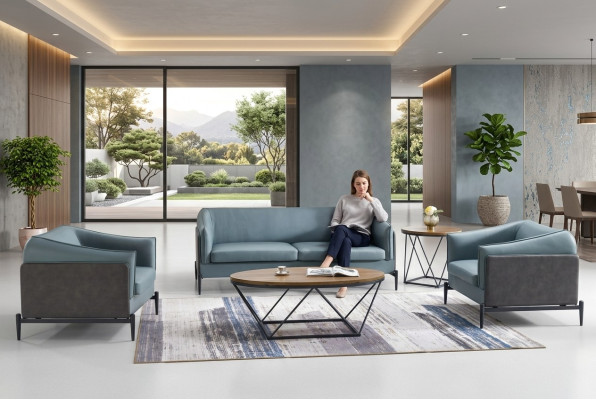 Luxurious 3+1+1 sofa set in modern designer style with fabric upholstery