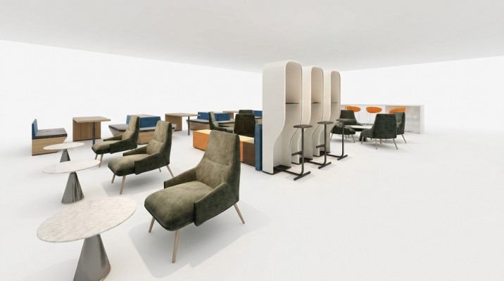 Phone booth, padded partition, padded furniture, equipment, office, office.