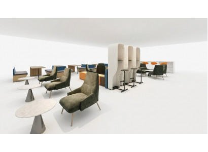 Phone booth, padded partition, padded furniture, equipment, office, office.