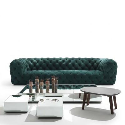 Luxury Chesterfield Velvet Velour Three-seater Fabric Couches Upholstery Sofa