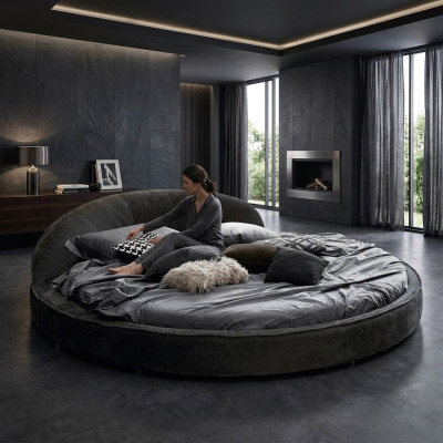 Round Bed Modern Design Luxury Upholstery Round Beds Textile Fabric Round Beds New