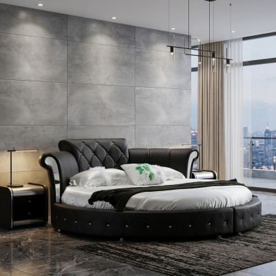Luxury Chesterfield Bed Design Round Upholstered Classic Round Bed Leather Velvet